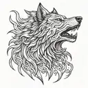 Burning wolf howling tattoo design idea