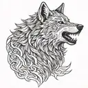Burning wolf howling tattoo design idea