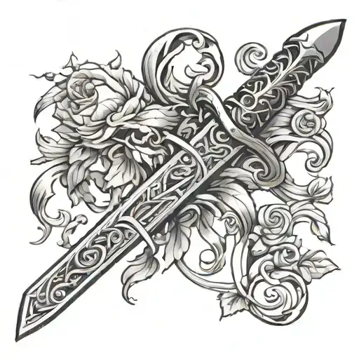 sword with vines wrapped tattoo design idea