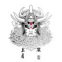 female samurai behind demon mask tattoo design idea