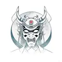 female samurai behind demon mask tattoo design idea