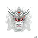 female samurai behind demon mask tattoo design idea
