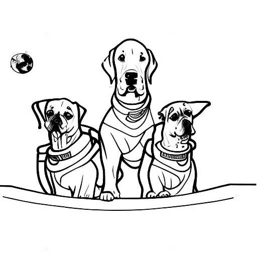 3 dogs dressed as astronauts posed like the step brothers movie cover tattoo design idea