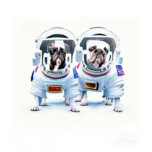 3 dogs dressed as astronauts posed like the step brothers movie cover tattoo design idea