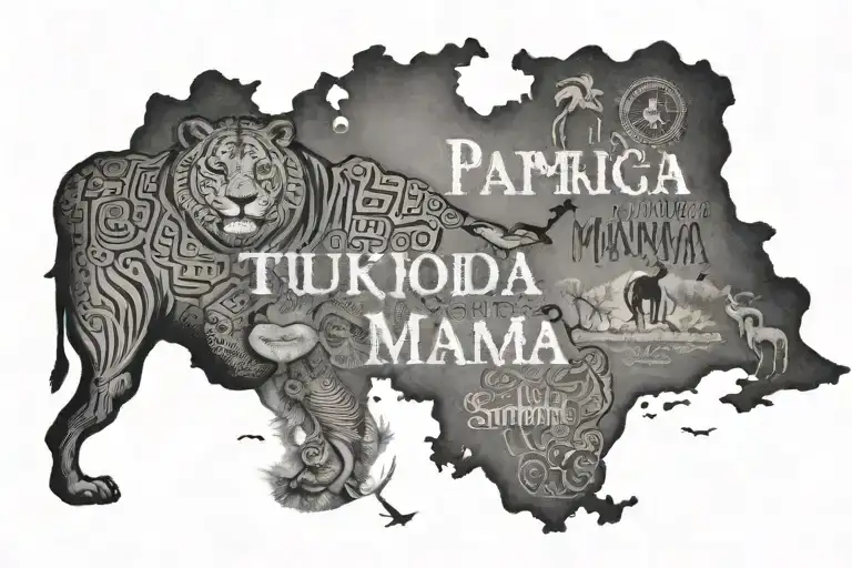create a tattoo with the tekst ''tuko pamoja mama'' and the african continent for on the side of my lower arm tattoo design idea