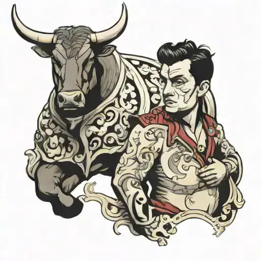 matador with bull tattoo design idea
