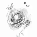 rose and butterfly's with the name Kah'lonii tattoo design idea