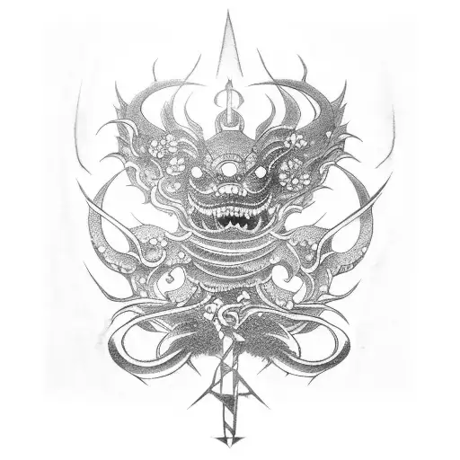 A traditional Japanese tattoo design inspired by medieval themes and incorporating elements from Dark Souls tattoo design idea