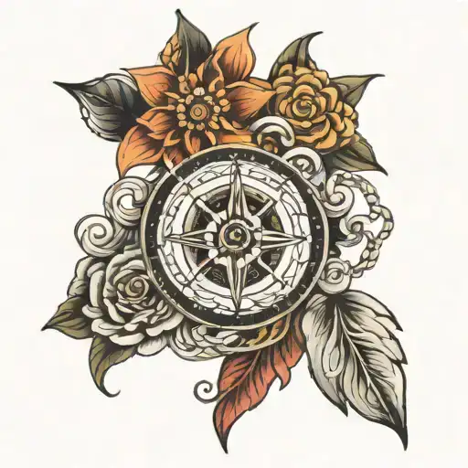 mandala chain flowers compass   tattoo design idea