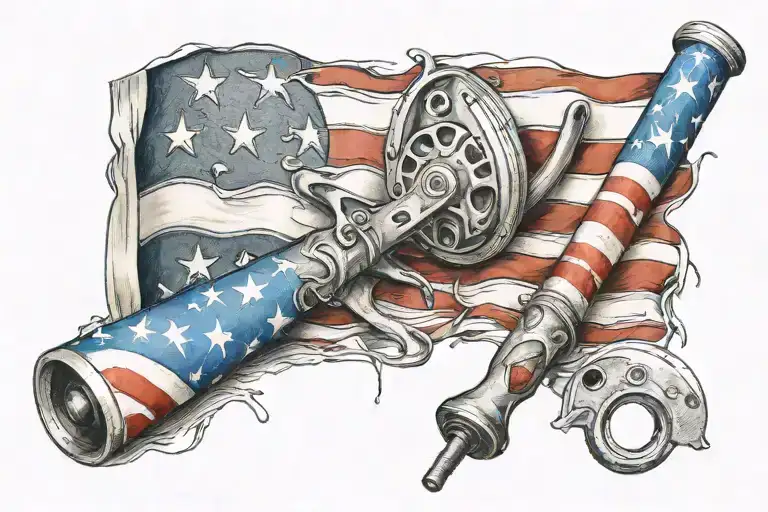 american flag with tools for stripes painted on with a paint roller tattoo design idea