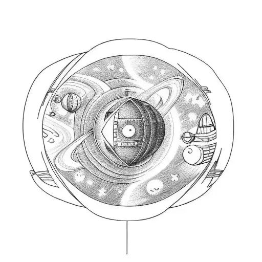 rocket ship and planets tattoo design idea