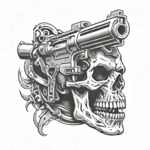 skull gun in mouth tattoo design idea
