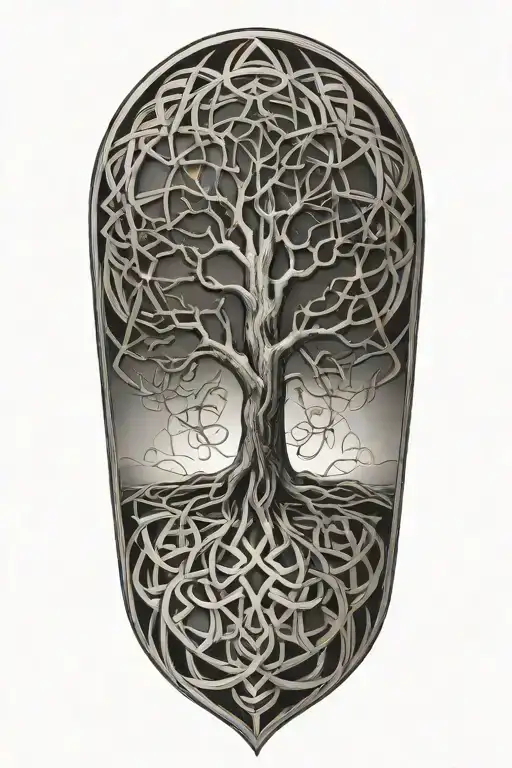 sacred geometry knotwork tree tattoo design idea