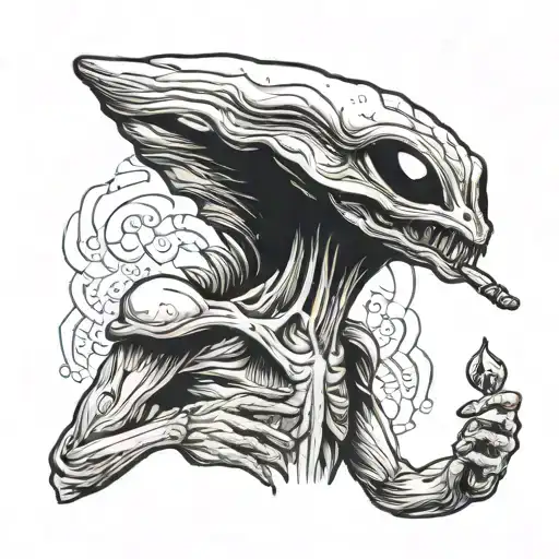 Alien smoking a joint made of money tattoo design idea