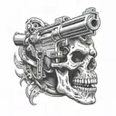 skull gun in mouth tattoo design idea