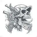 skull gun in mouth tattoo design idea
