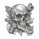 skull gun in mouth tattoo design idea