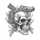 skull gun in mouth tattoo design idea