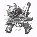alien pistol robbery tattoo design idea