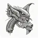 alien pistol robbery tattoo design idea