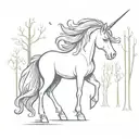  Sketch a majestic unicorn with a flowing mane and a glowing horn, standing in an enchanted forest. tattoo design idea