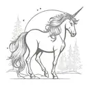  Sketch a majestic unicorn with a flowing mane and a glowing horn, standing in an enchanted forest. tattoo design idea