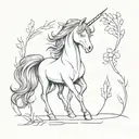  Sketch a majestic unicorn with a flowing mane and a glowing horn, standing in an enchanted forest. tattoo design idea