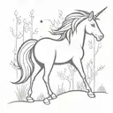  Sketch a majestic unicorn with a flowing mane and a glowing horn, standing in an enchanted forest. tattoo design idea