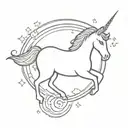 A whimsical unicorn flying over a rainbow tattoo design idea