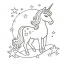 A cute unicorn with a sparkly mane and tail surrounded by stars tattoo design idea