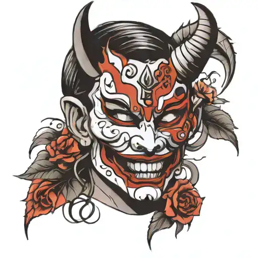 mascara de hannya con rostro de mujer tattoo design idea