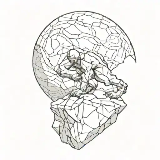 single-line Sisyphus pushing rock  tattoo design idea