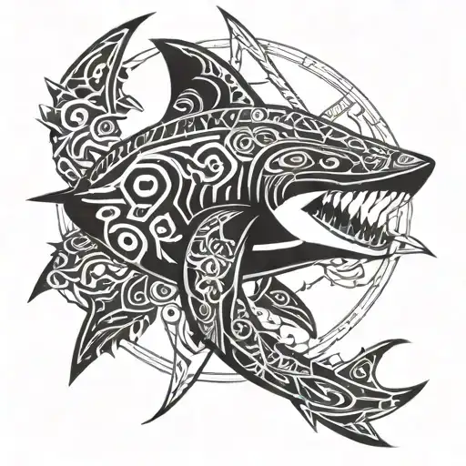 Polynesian with shark and turtle  tattoo design idea
