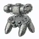 A tattoo of a computer game controller integrated into a futuristic bionic arm design, representing the client's passion for gaming and technology tattoo design idea