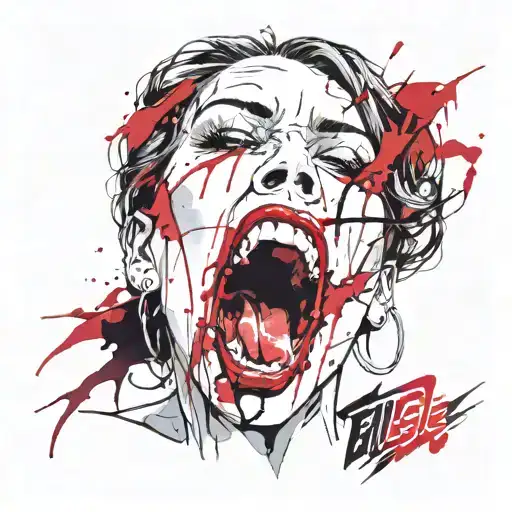 beautiful woman screaming banshee with huge open mouth scary tattoo design idea