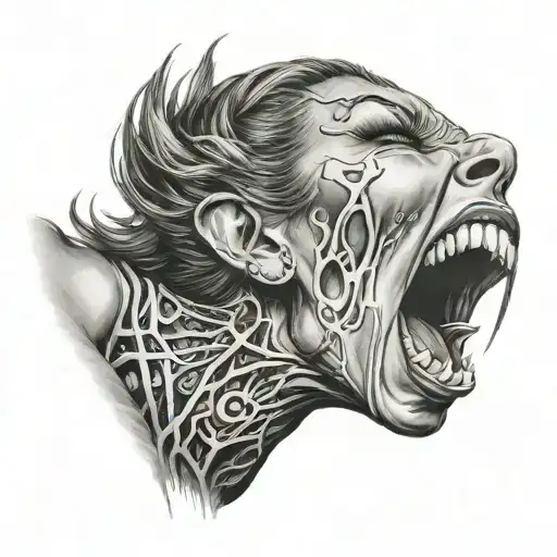 beautiful woman screaming banshee with huge open mouth tattoo design idea