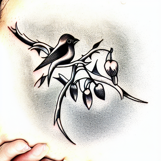 Bird eating cherry tattoo design idea