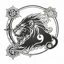 Destiny 2 titan emblem in combination with a water lion tattoo design idea