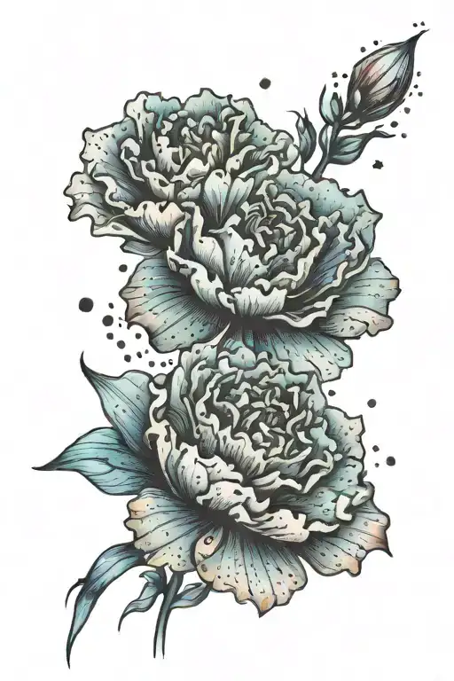 tattoo of a celestial-inspired carnation flower with light blue accents tattoo design idea