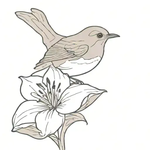 robin on a lily flower tattoo design idea