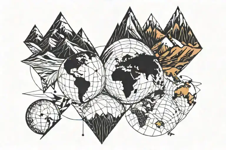 globe world map simple mountains  tattoo design idea
