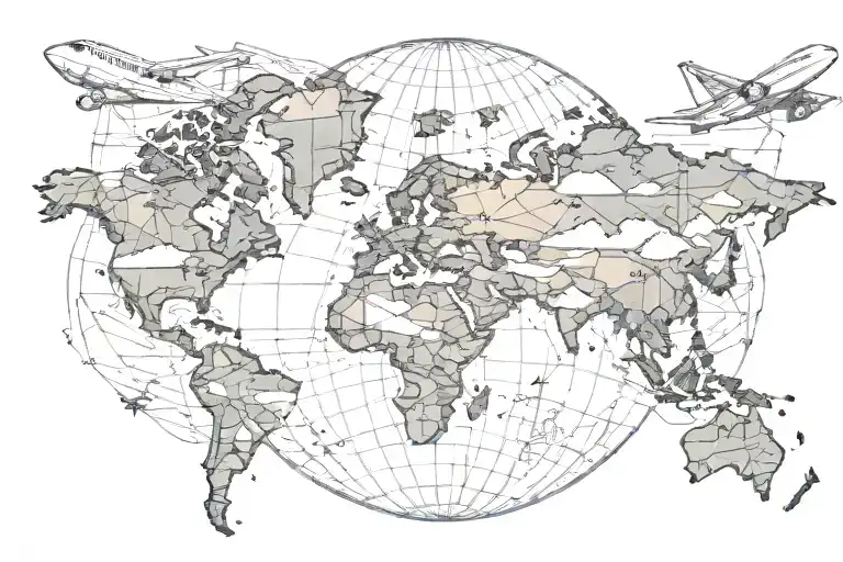 globe world map simple mountains travel airplane  tattoo design idea