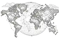 globe world map simple mountains travel airplane  tattoo design idea