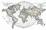 globe world map simple mountains travel airplane  tattoo design idea