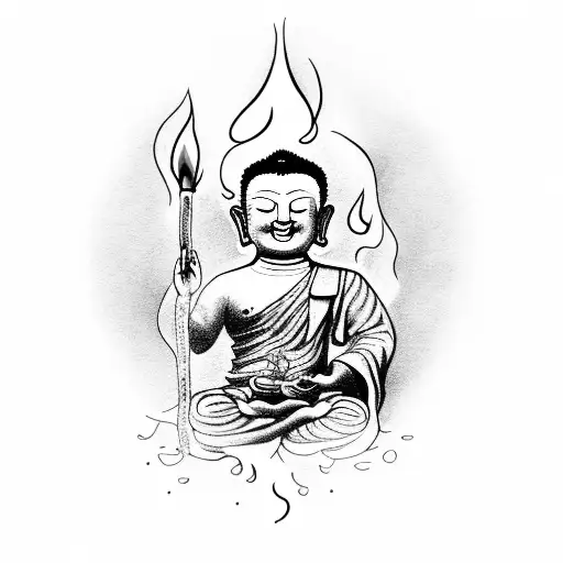 child Buddha smiling and holding a flame in his hand tattoo design idea