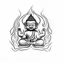 little cute Buddha smiling with  a flame in his namasthe folded hand tattoo design idea