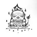 little cute Buddha smiling with  a flame in his namasthe folded hand tattoo design idea