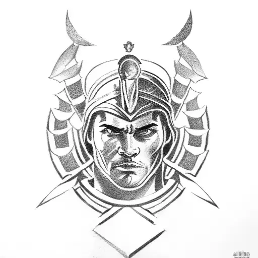 A Spartan warrior with a crown of laurel leaves, symbolizing victory and honor tattoo design idea