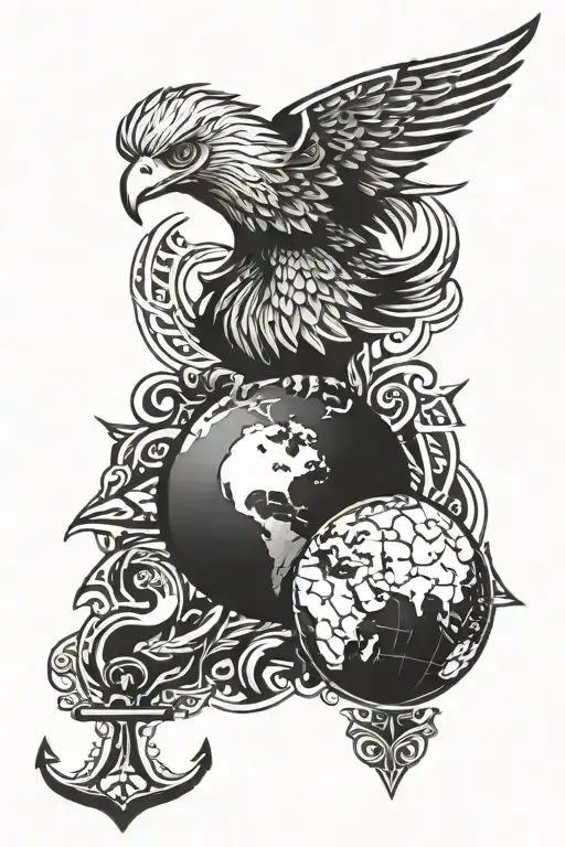 eagle, globe, anchor, tribal design tattoo design idea