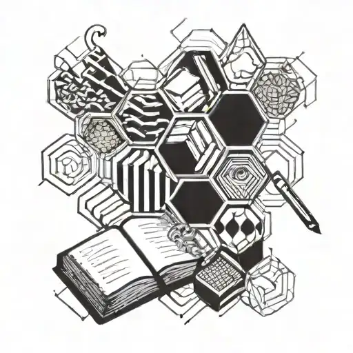 A geometric honeycomb pattern incorporating school supplies like books and pencils tattoo design idea